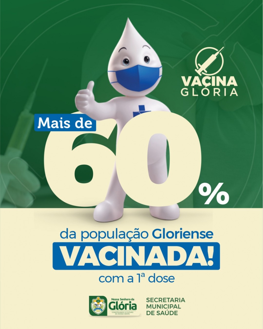 60% dos Glorienses já receberam a 1ª dose da vacina contra a Covid-19